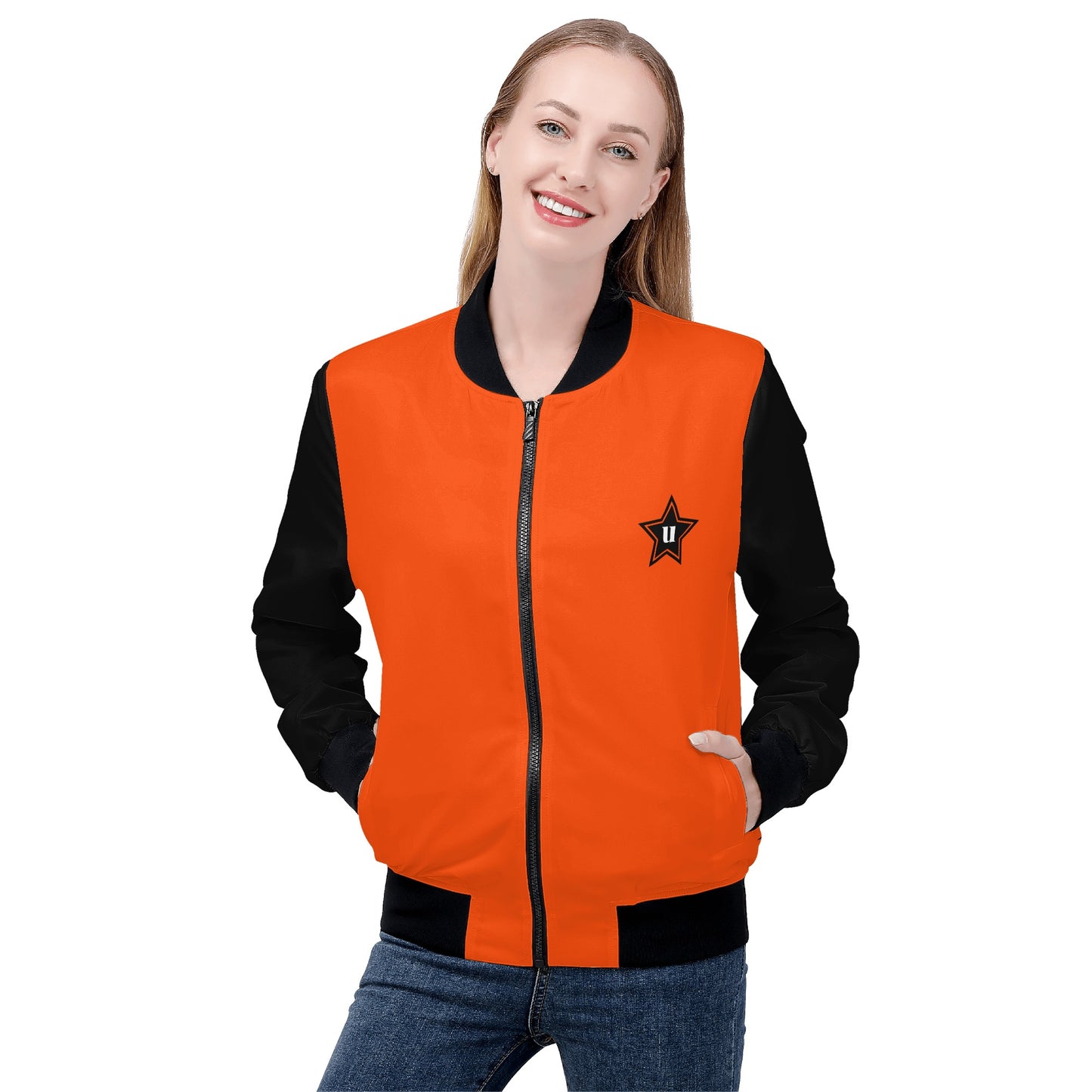 Womens Zip Up Print Bomber Jacket