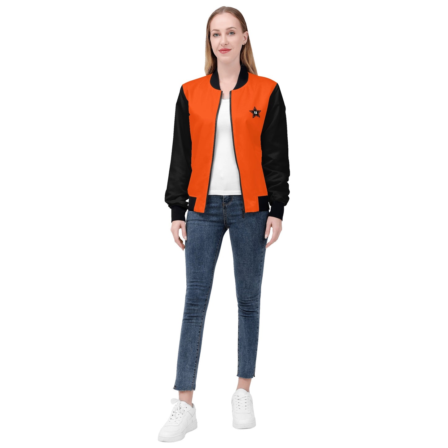 Womens Zip Up Print Bomber Jacket