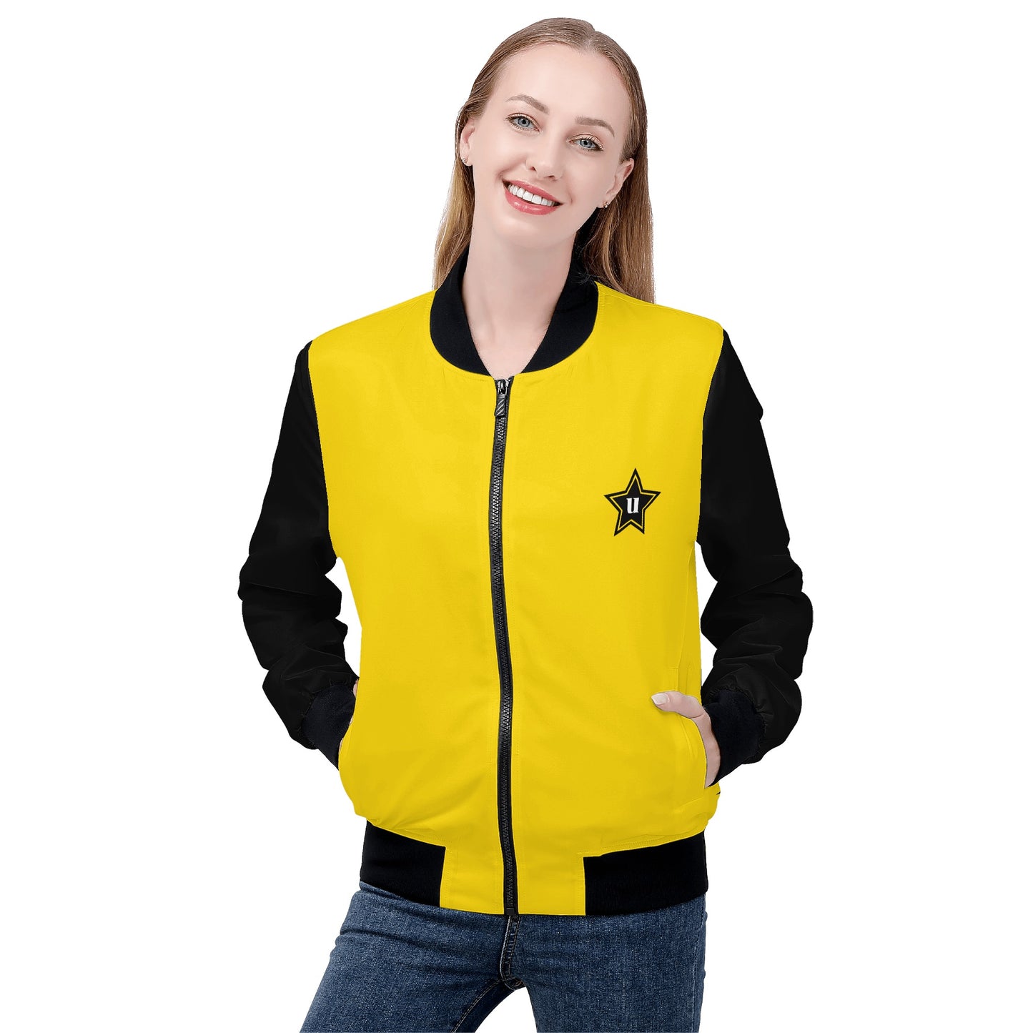Womens Zip Up Print Bomber Jacket