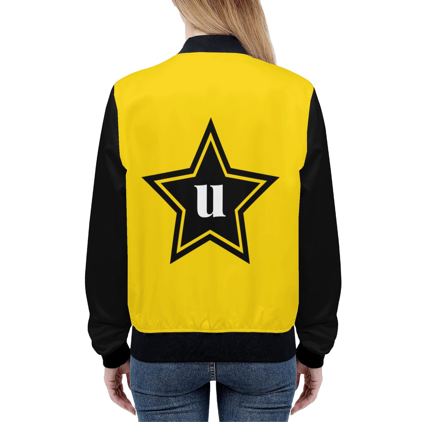 Womens Zip Up Print Bomber Jacket