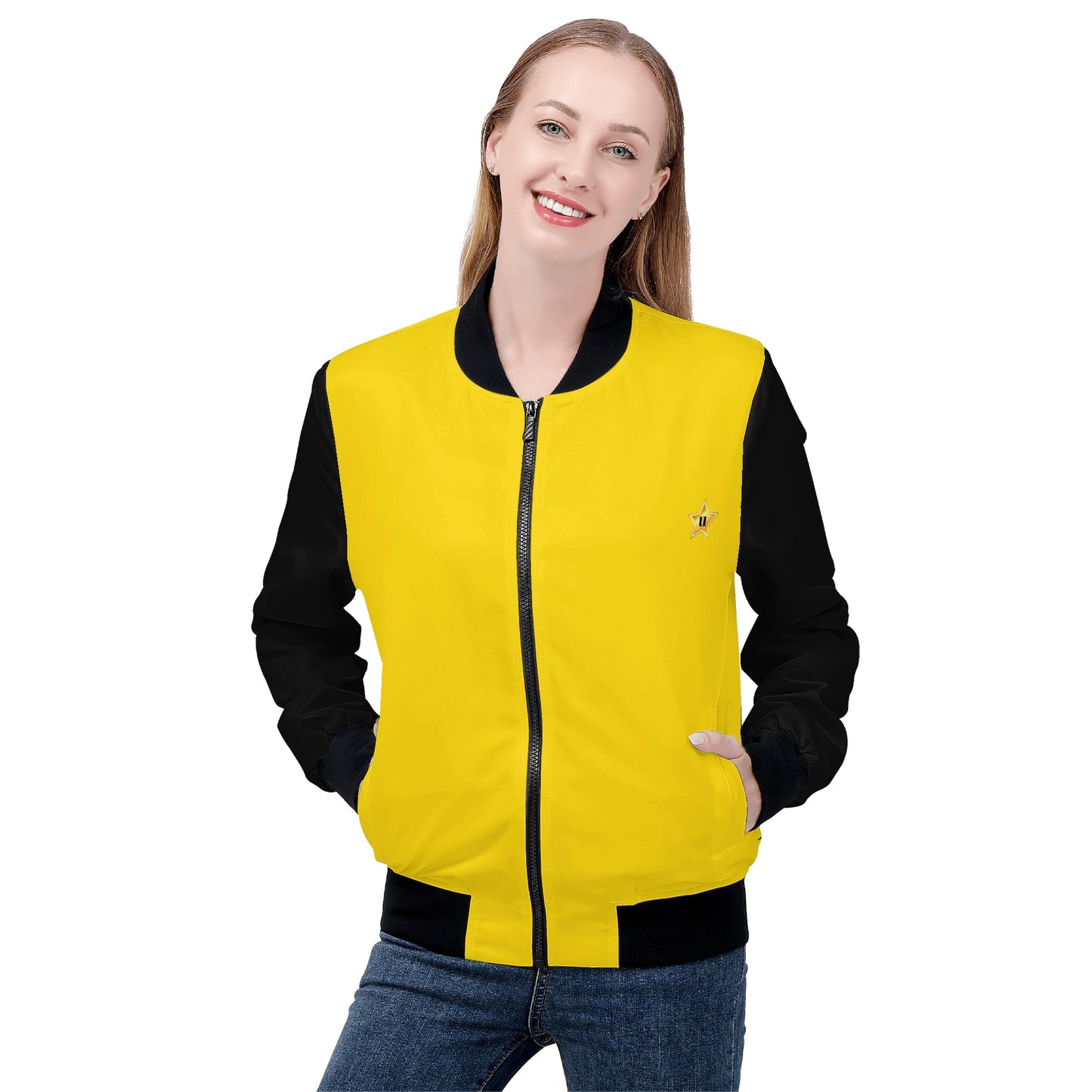 Womens Zip Up Print Bomber Jacket