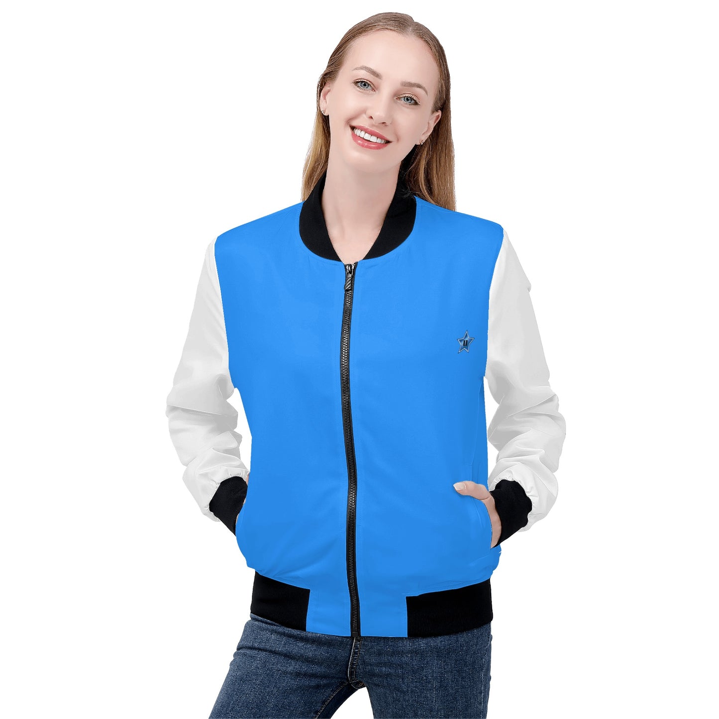 Womens Zip Up Print Bomber Jacket