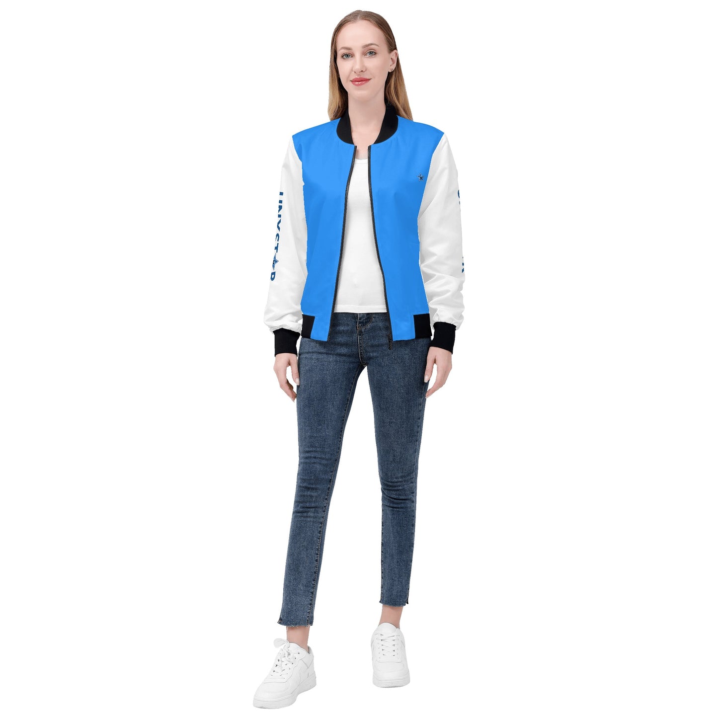 Womens Zip Up Print Bomber Jacket