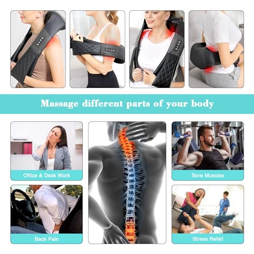 Neck Massager with Heat, Shiatsu Back Neck and Shoulder Massager, Deep Tissue 4D Kneading Massage Relax Muscle Pain Relief, Use at Home, Office, Car- Best Gifts for Women Men Mom Dad