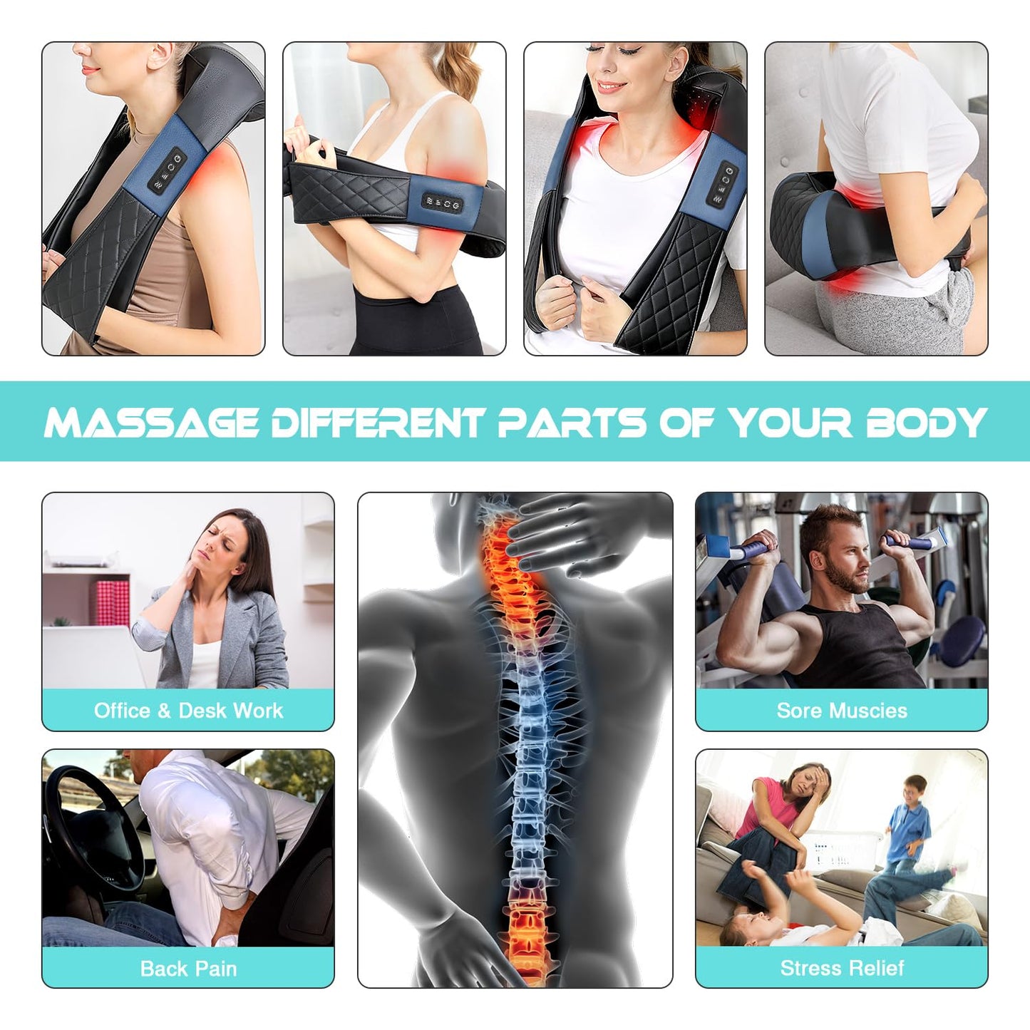 Neck Massager with Heat, Shiatsu Back Neck and Shoulder Massager, Deep Tissue 4D Kneading Massage Relax Muscle Pain Relief, Use at Home, Office, Car- Best Gifts for Women Men Mom Dad