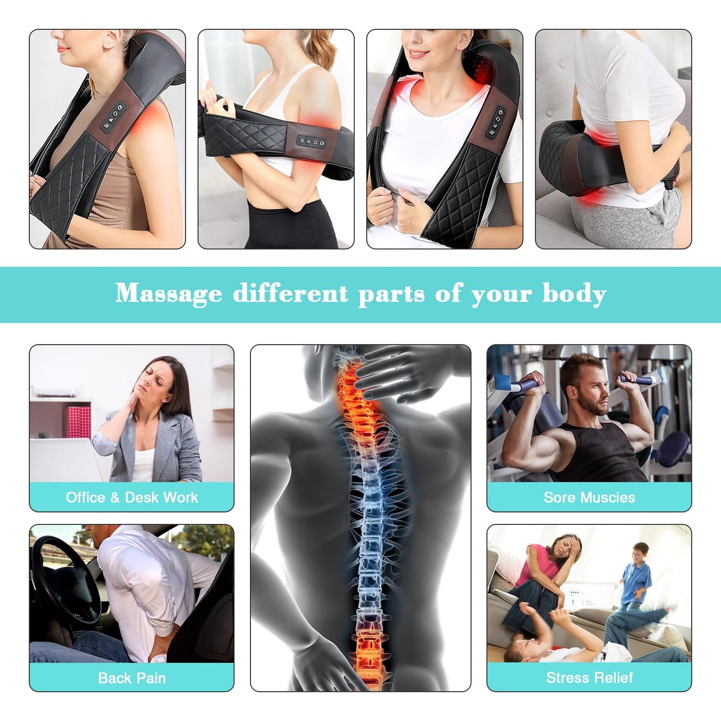 Neck Massager with Heat, Shiatsu Back Neck and Shoulder Massager, Deep Tissue 4D Kneading Massage Relax Muscle Pain Relief, Use at Home, Office, Car- Best Gifts for Women Men Mom Dad