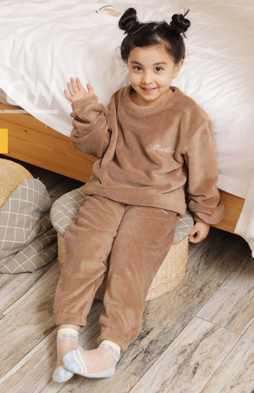 Children'S Embroidered Coral Fleece Pajama Set