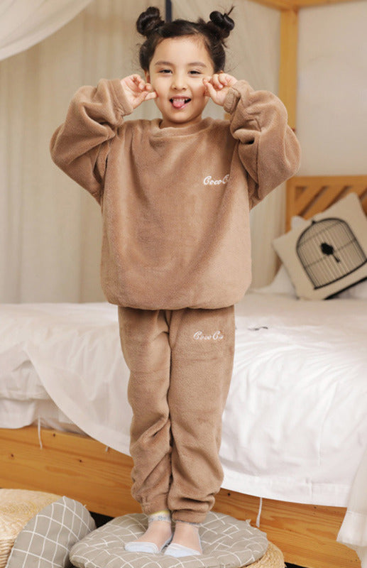 Children'S Embroidered Coral Fleece Pajama Set