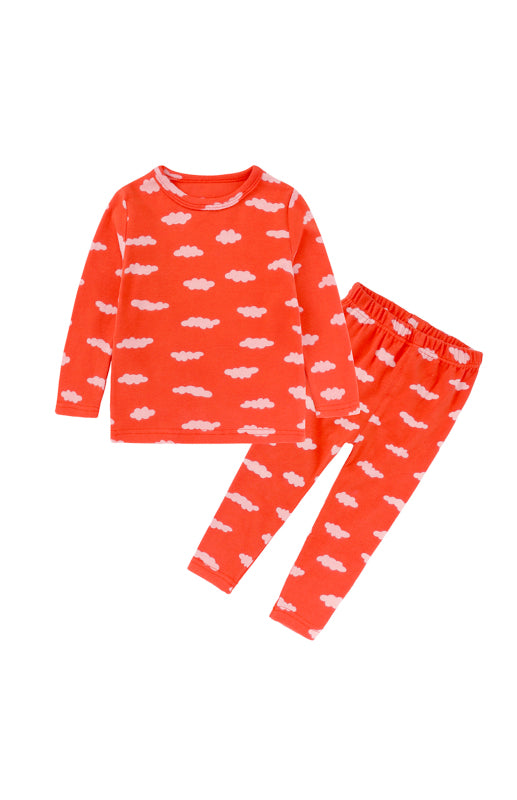 Children's Eyelash Cloud Print Brushed Children's Homewear Cotton Set