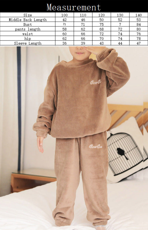 Children'S Embroidered Coral Fleece Pajama Set