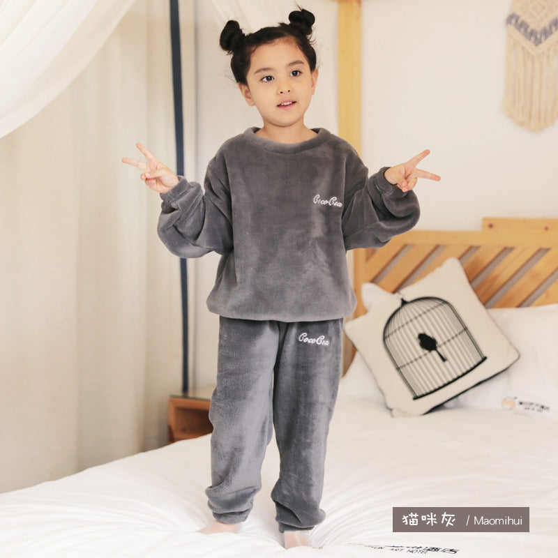 Children'S Embroidered Coral Fleece Pajama Set