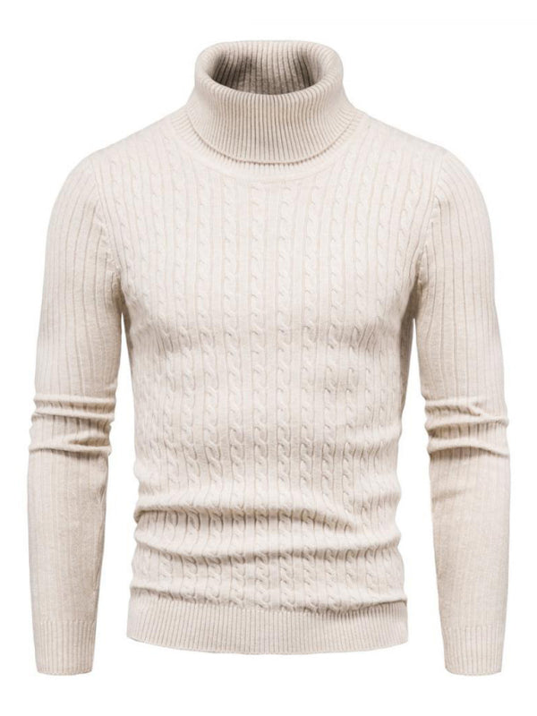 Men’s Solid Color Rolled Turtleneck Long Sleeve Rib Texture Sweater