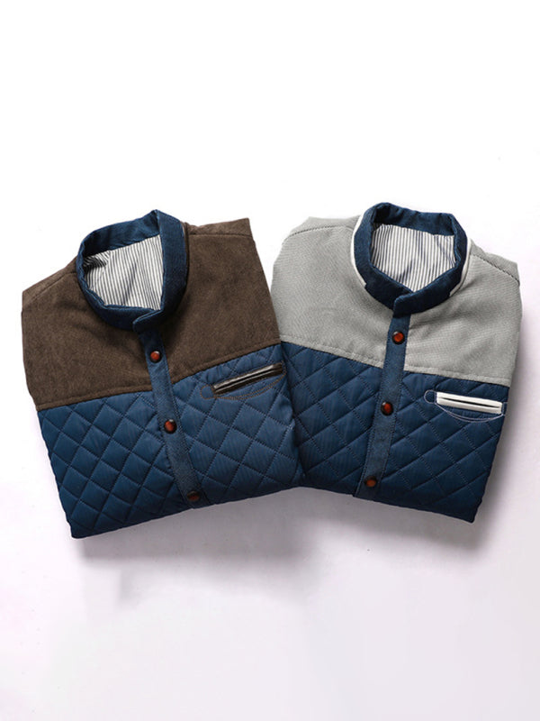 Side seam pocket thickened non-hooded blue casual youth jacket