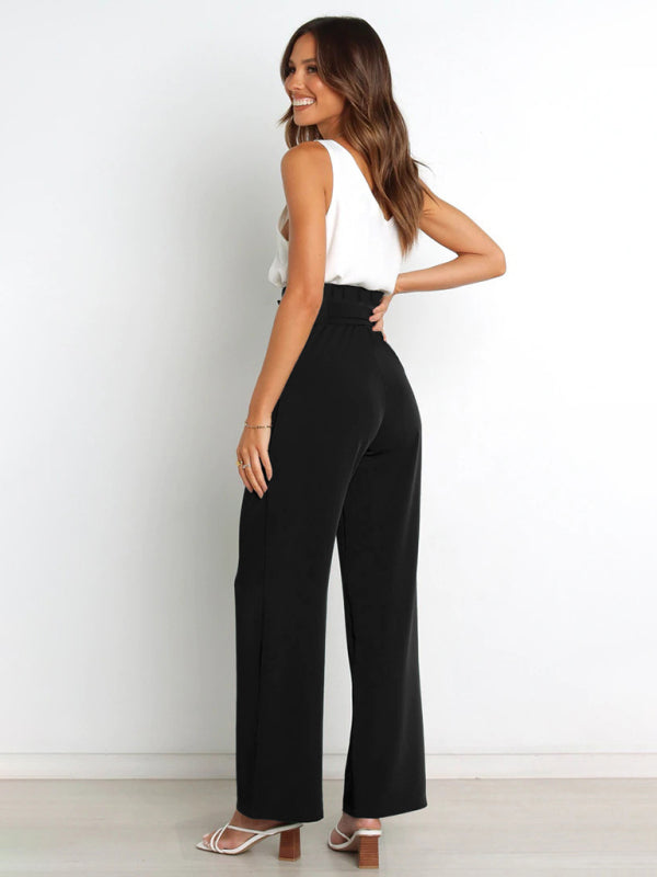 Women's Solid Color Chic And Fun Belted Wide Leg Trousers