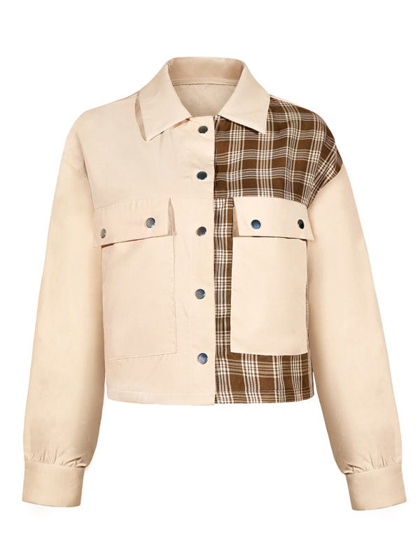 Women's Bi Patterns With Plaid Print Cropped Jacket