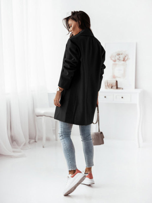 Women's Double-breasted Solid-color Wool Coat