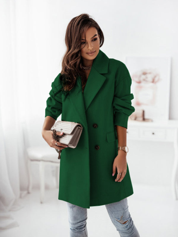 Women's Double-breasted Solid-color Wool Coat