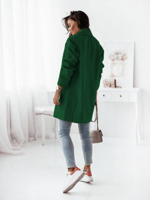 Women's Double-breasted Solid-color Wool Coat