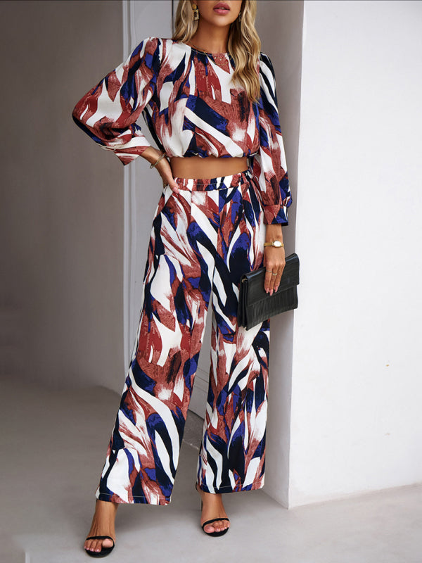 Casual vacation print trousers two-piece suit