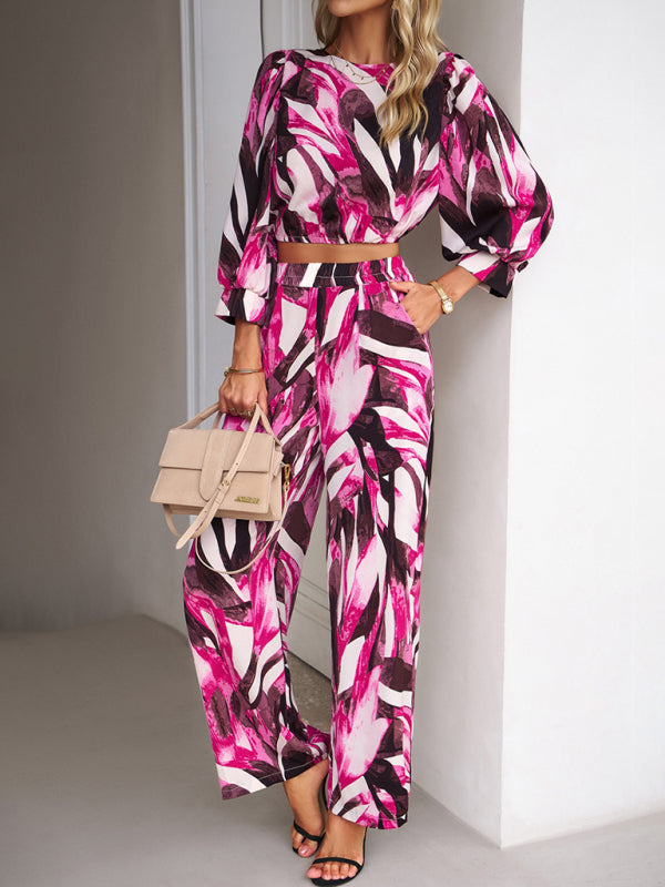 Casual vacation print trousers two-piece suit