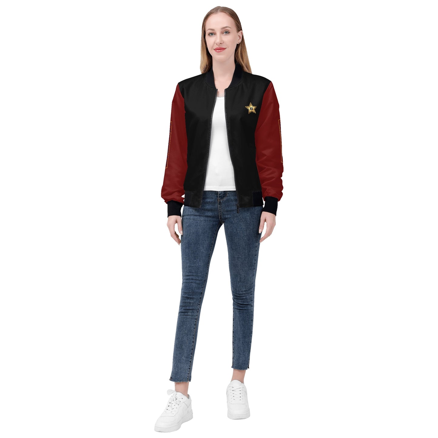 Womens Zip Up Print Bomber Jacket