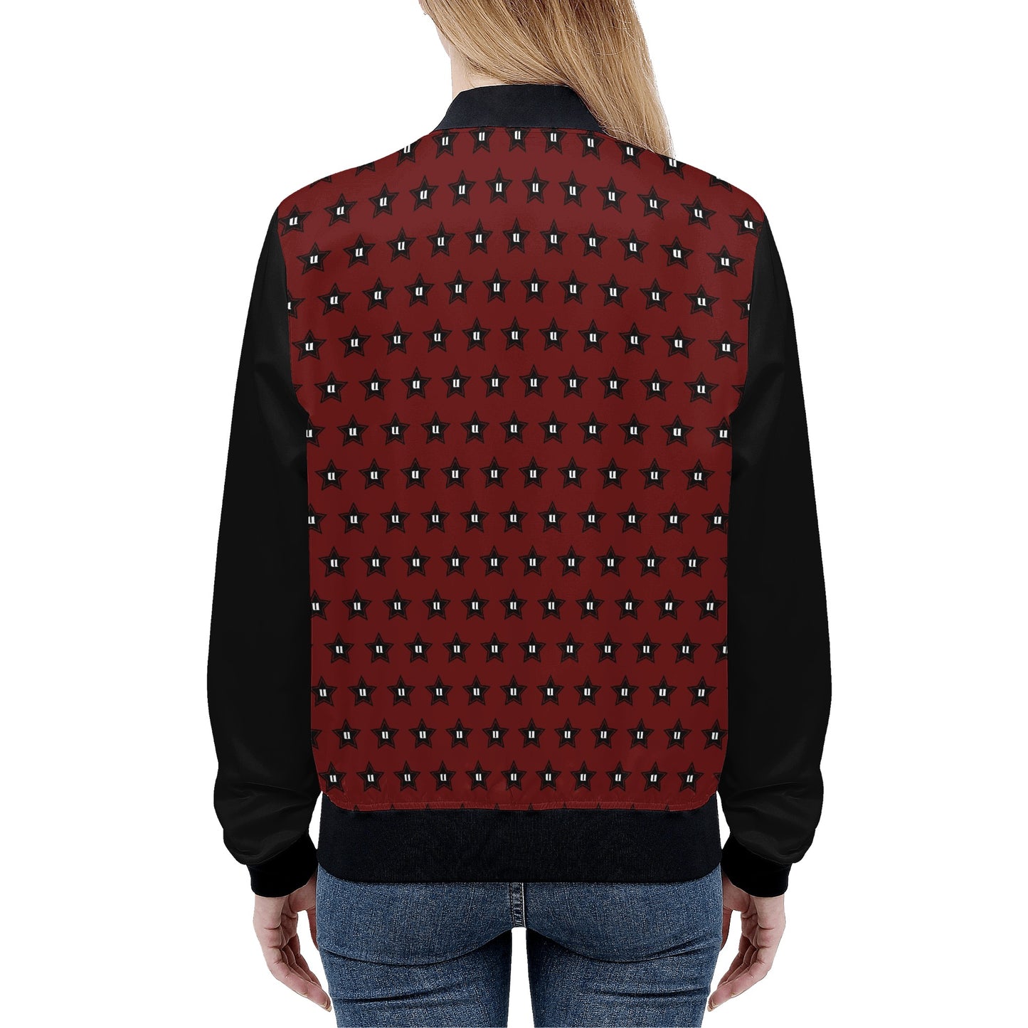 Womens Zip Up Print Bomber Jacket