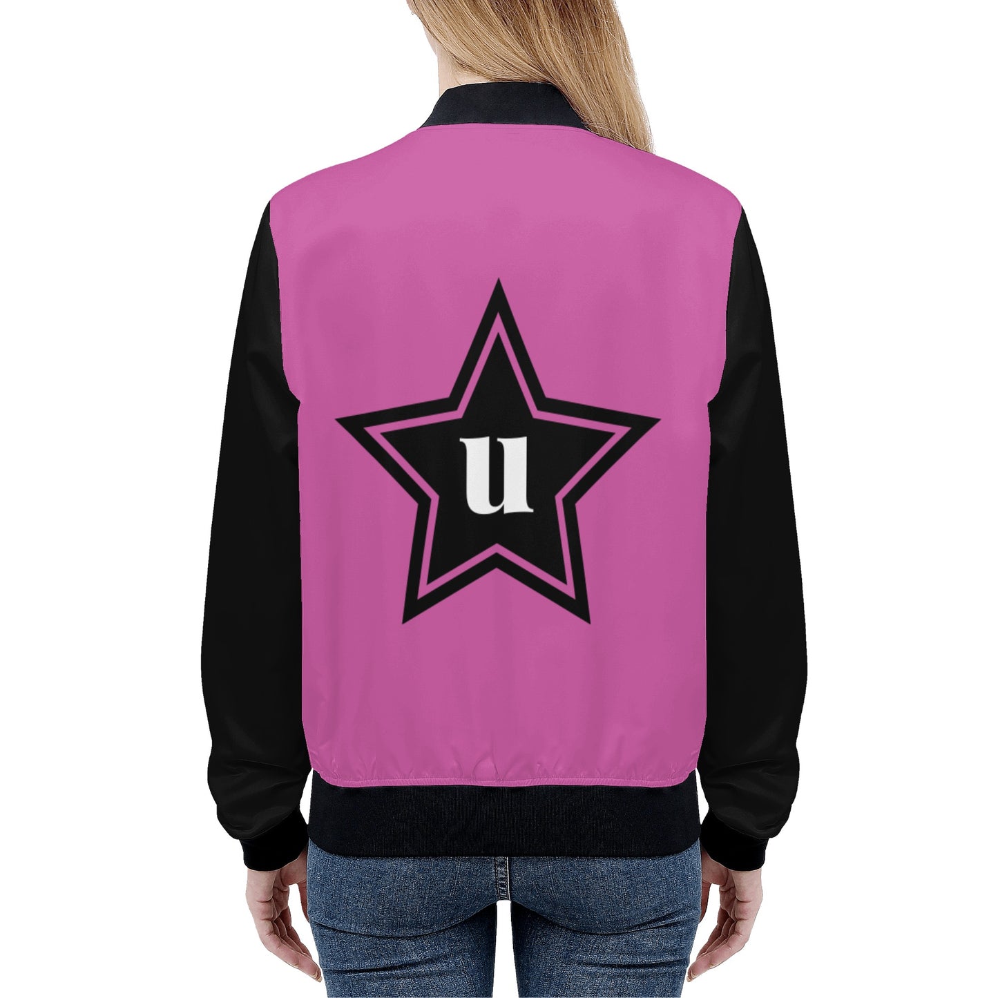 Womens Zip Up Print Bomber Jacket