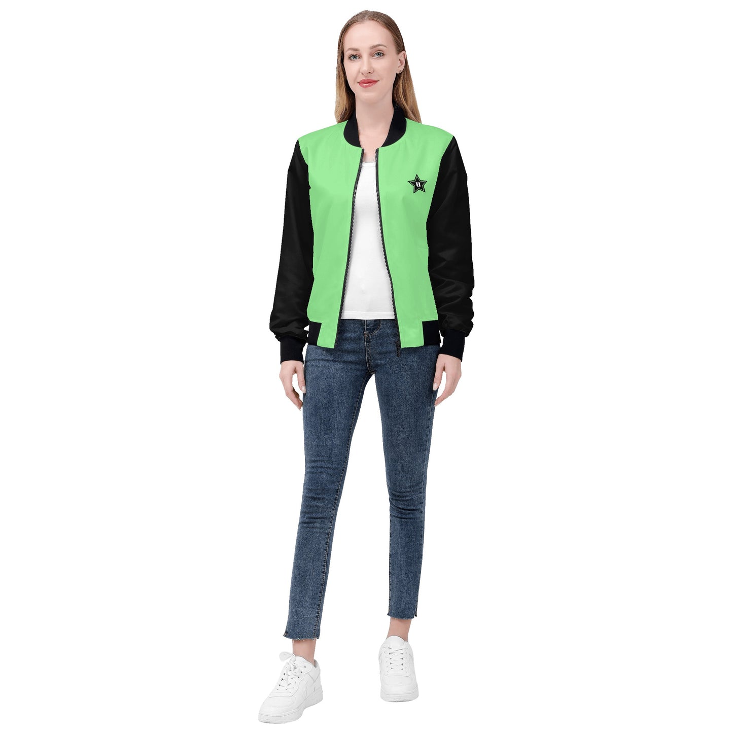 Womens Zip Up Print Bomber Jacket