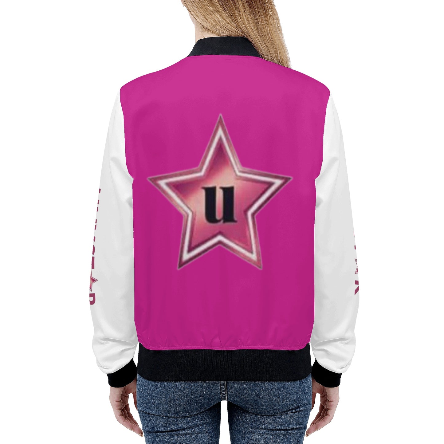 Womens Zip Up Print Bomber Jacket