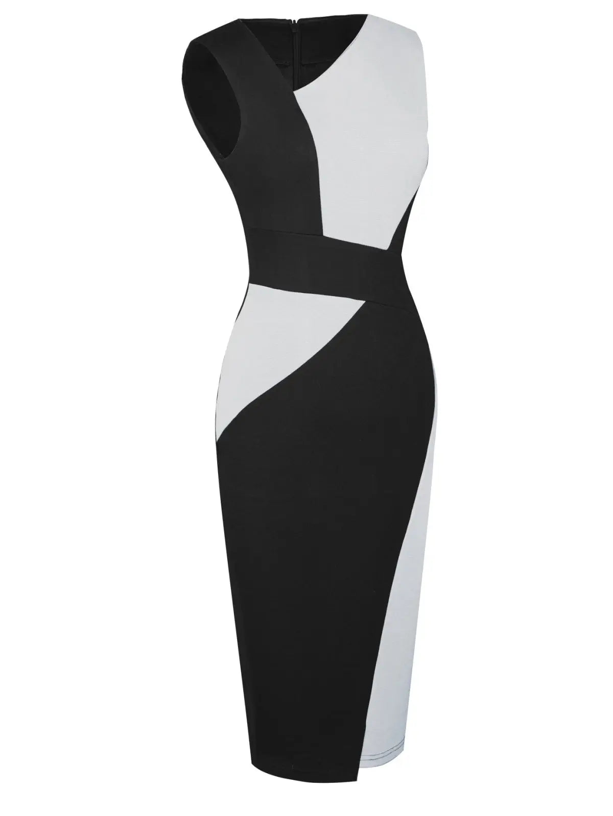 Asymmetrical Neck Sleeveless Colorblock Midi Dress - Image #11