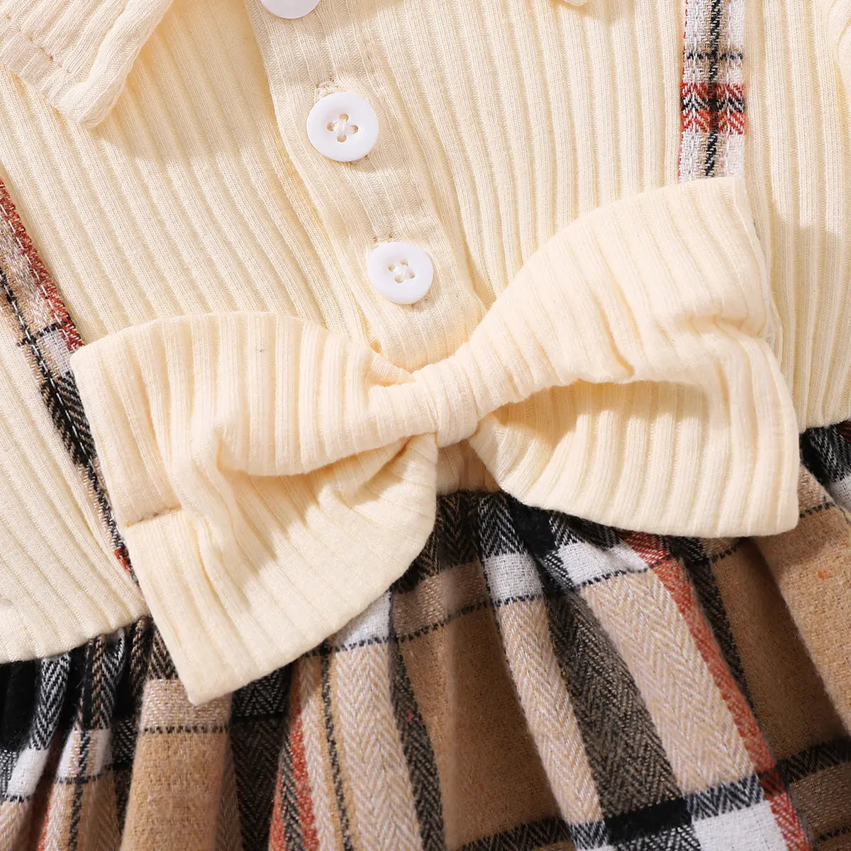 Baby Girl Plaid Collared Bow Detail Dress - Image #5