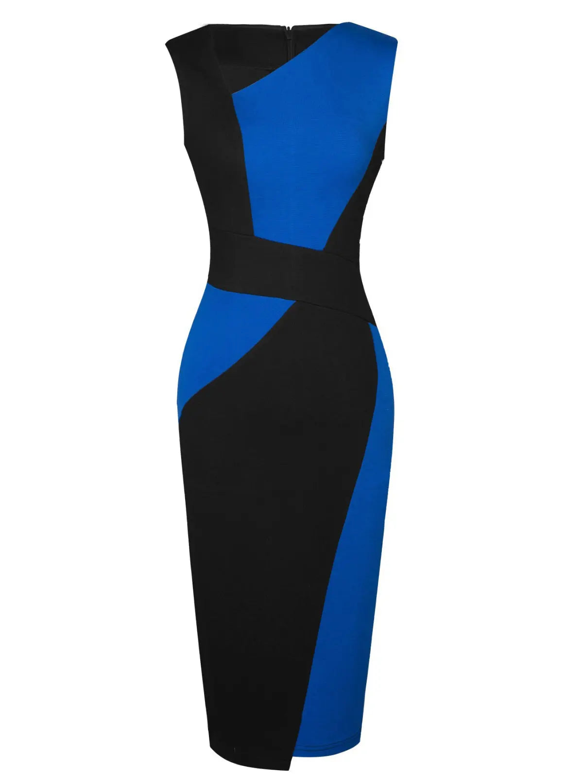 Asymmetrical Neck Sleeveless Colorblock Midi Dress - Image #7