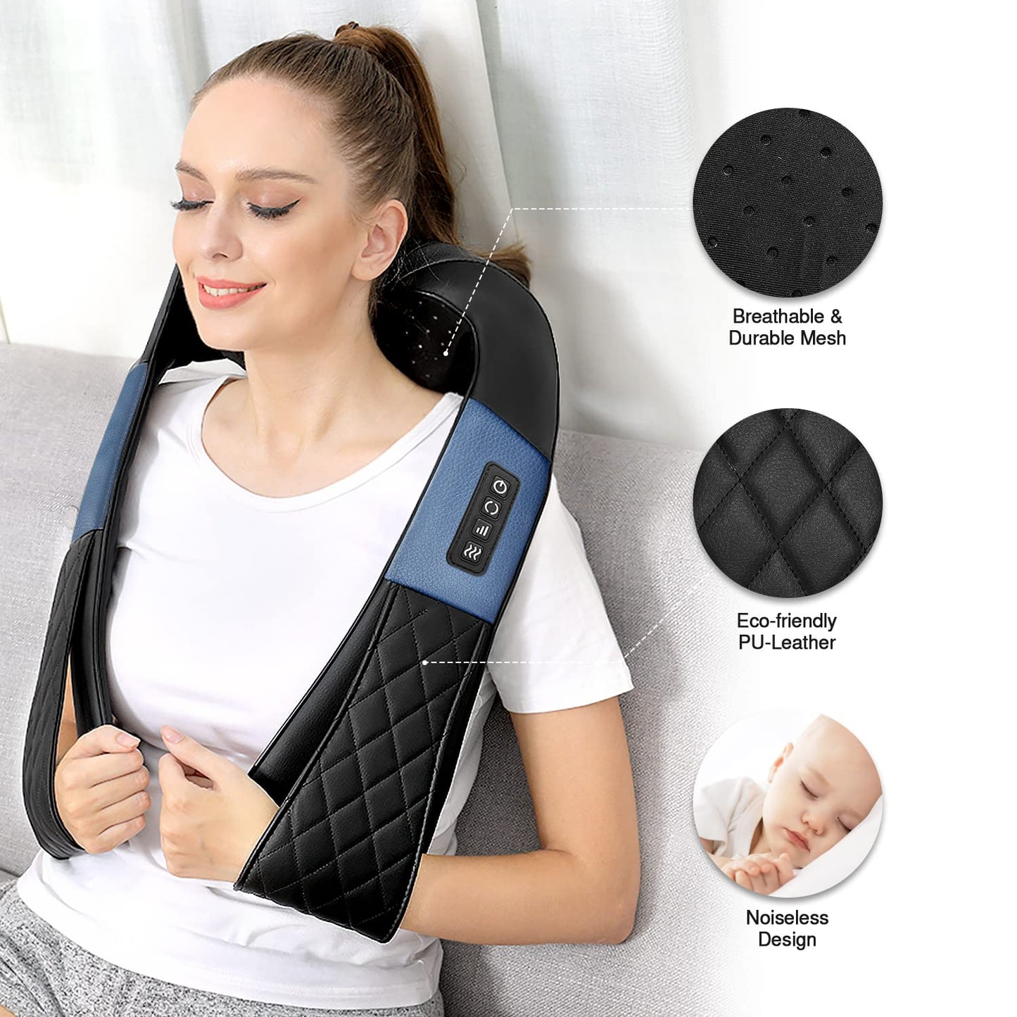 Neck Massager with Heat, Shiatsu Back Neck and Shoulder Massager, Deep Tissue 4D Kneading Massage Relax Muscle Pain Relief, Use at Home, Office, Car- Best Gifts for Women Men Mom Dad