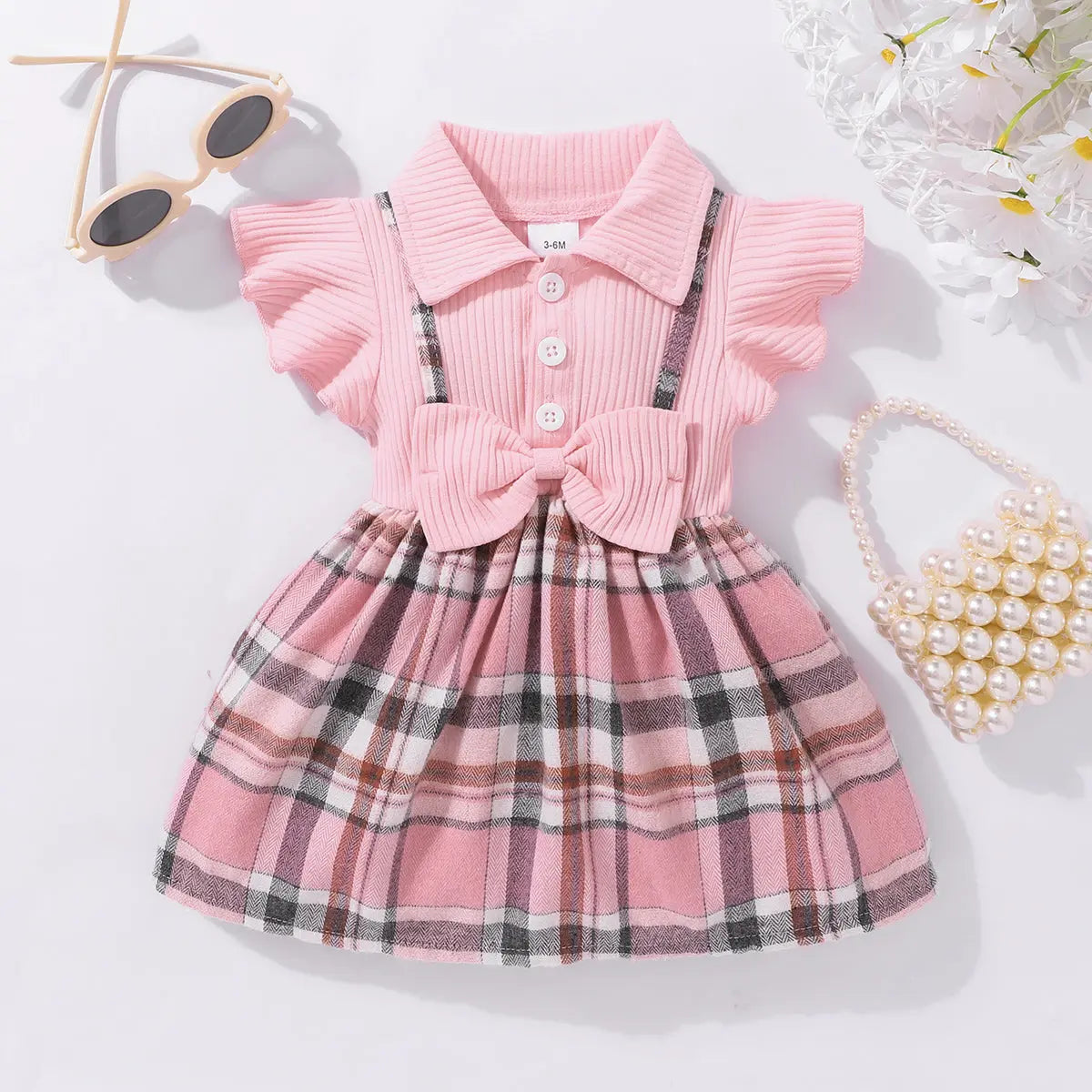 Baby Girl Plaid Collared Bow Detail Dress - Image #14