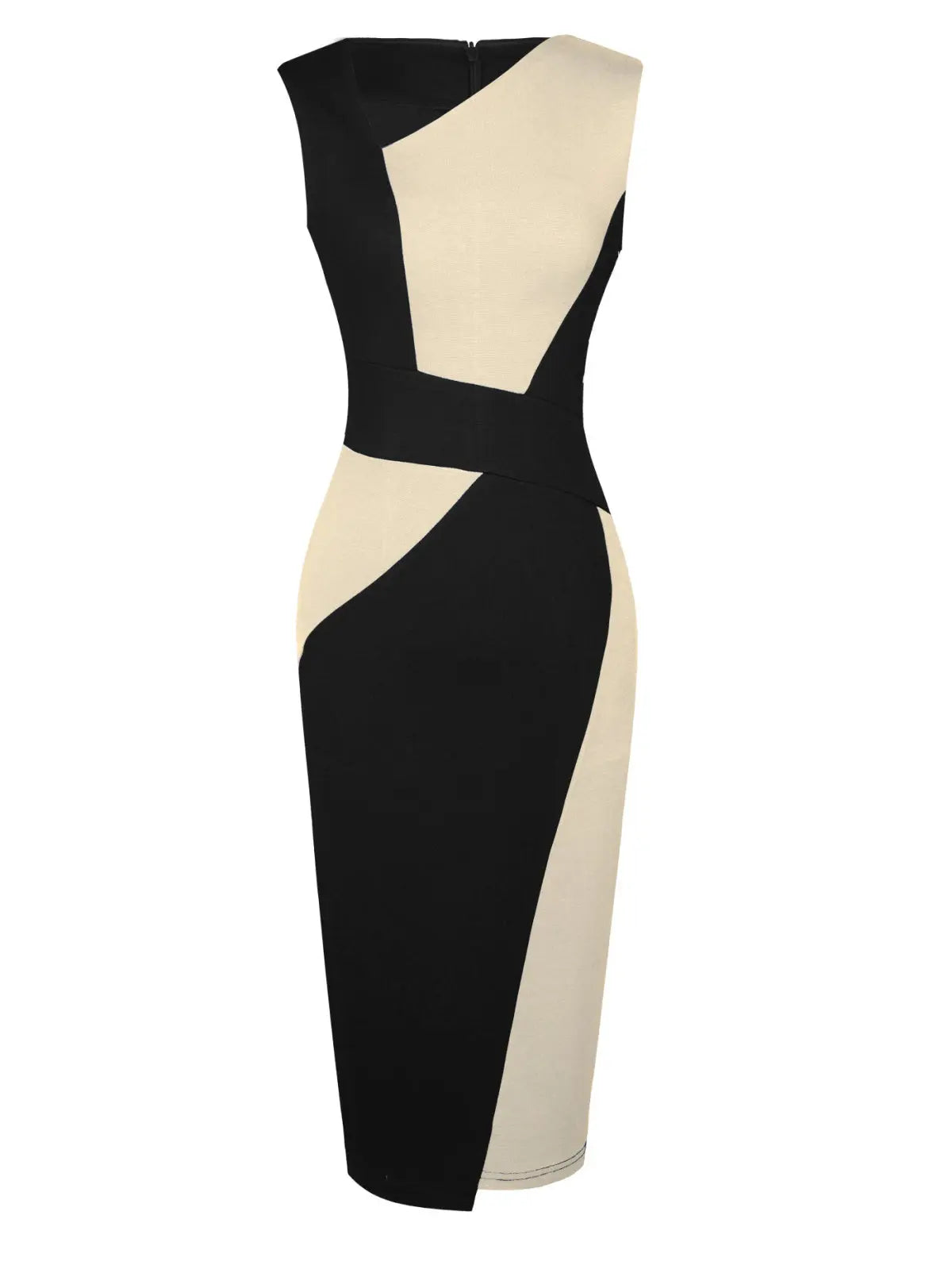 Asymmetrical Neck Sleeveless Colorblock Midi Dress - Image #2