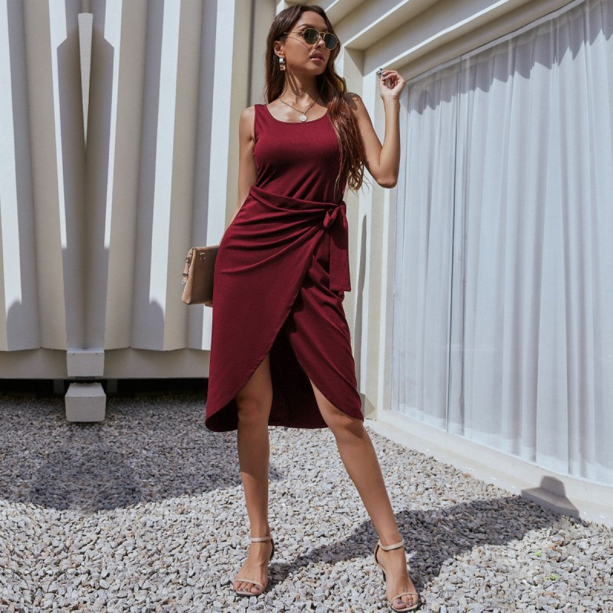 Strappy Hem Asymmetrical Tank Midi Dress