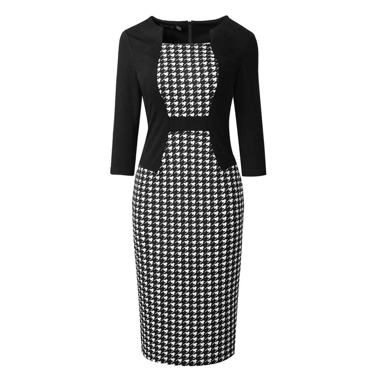 Houndstooth Fake-Two-Piece Tube Dress