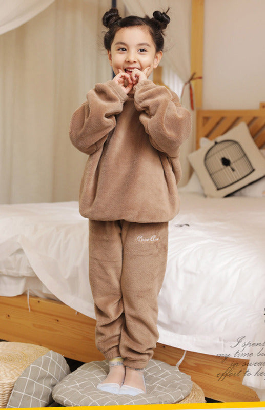 Children'S Embroidered Coral Fleece Pajama Set