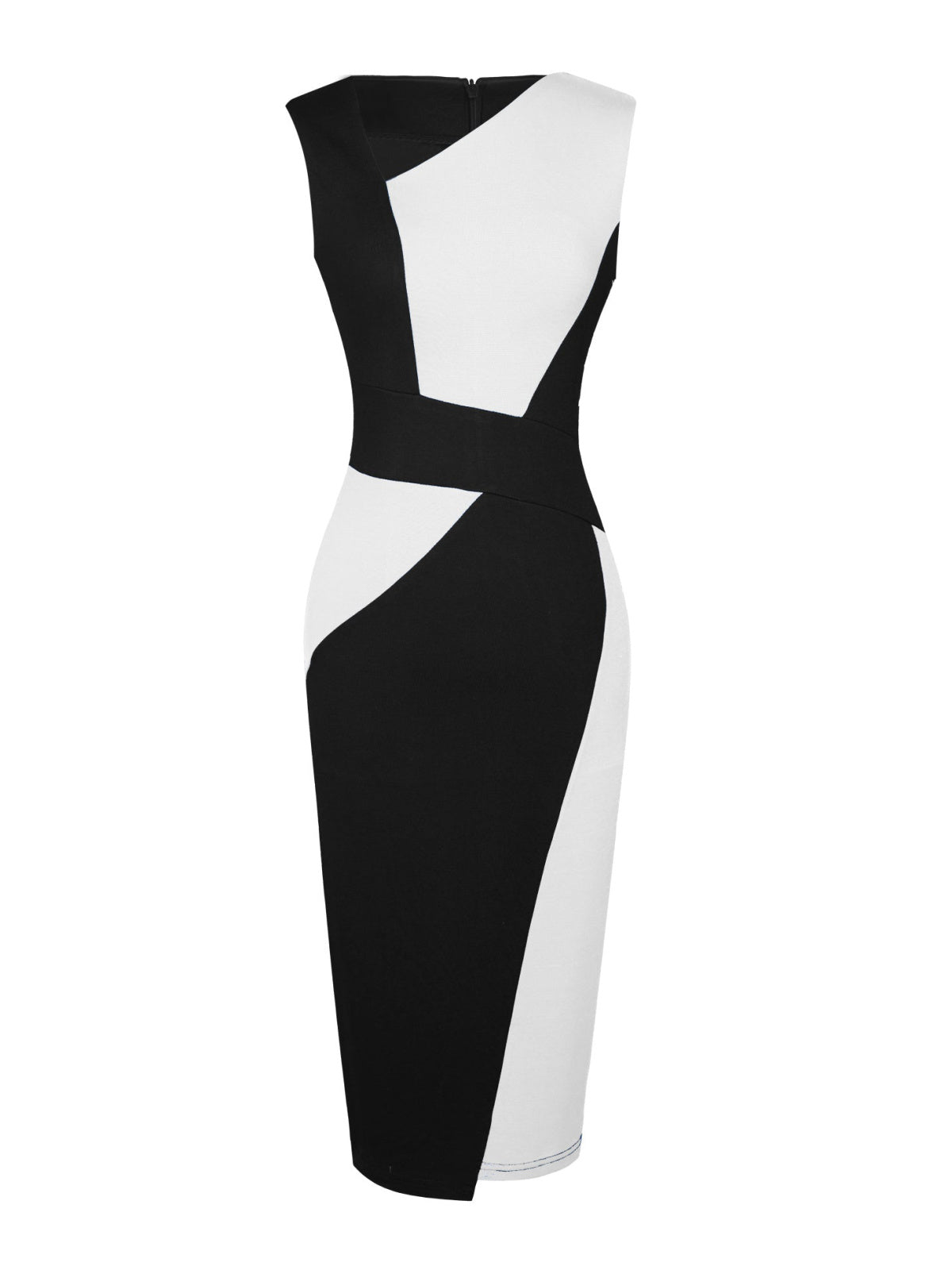 Asymmetrical Neck Sleeveless Colorblock Midi Dress
