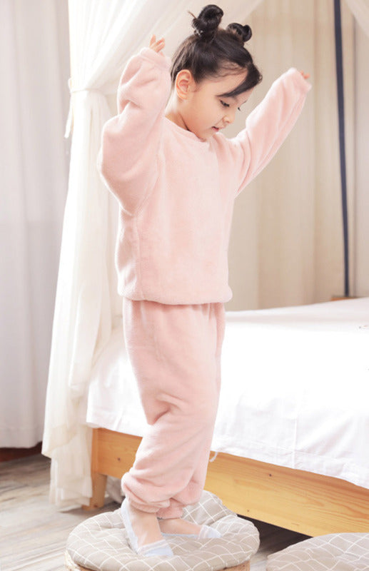 Children'S Embroidered Coral Fleece Pajama Set