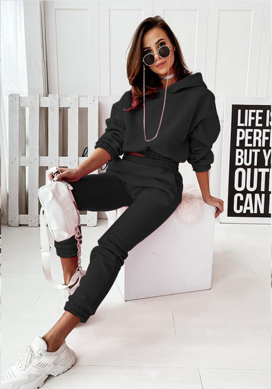 Casual sports hooded long-sleeved trousers two-piece suit SET