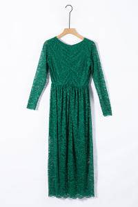 Long Sleeve V Neck Lace Maxi Dress With Split