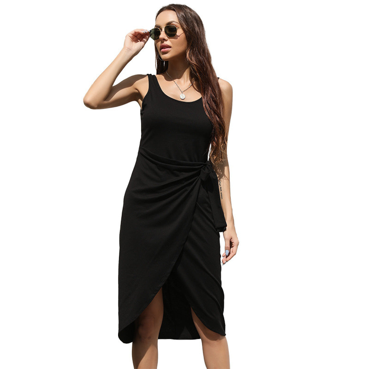 Strappy Hem Asymmetrical Tank Midi Dress