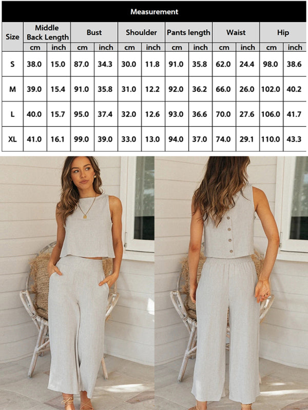 Women's Printed V-neck Lantern Sleeve Short Shirt, High Waist Wide-leg Pants Two-piece Set