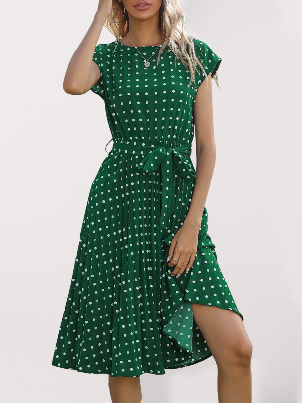 Women's Woven Polka Dot Pleated Midi Dress