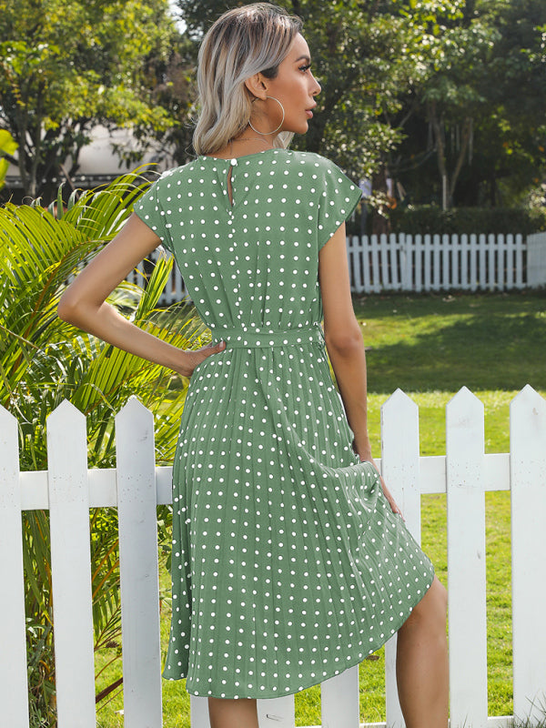 Women's Woven Polka Dot Pleated Midi Dress
