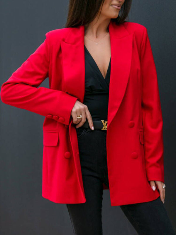Women's Solid Color Double-breasted Blazer