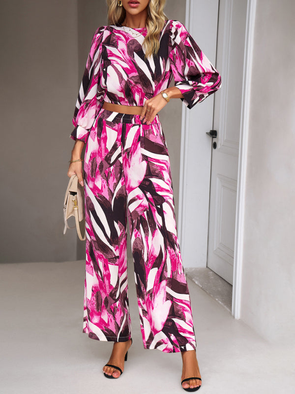 Casual vacation print trousers two-piece suit