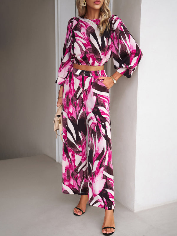 Casual vacation print trousers two-piece suit